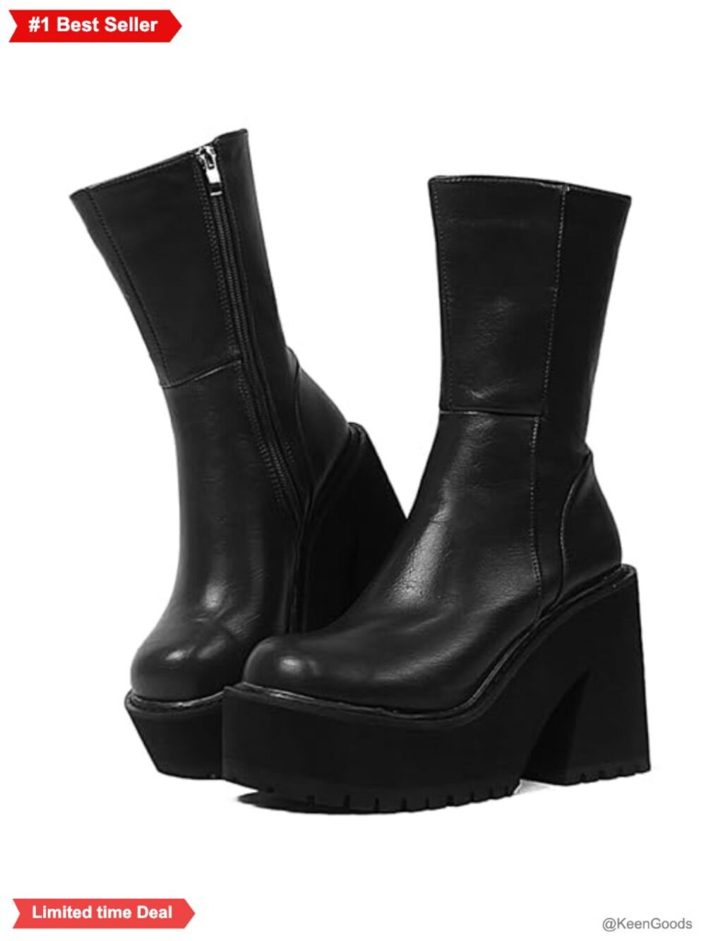 Women's Faux Leather Platform Ankle Boots Chunky Block Heel Zip Booties